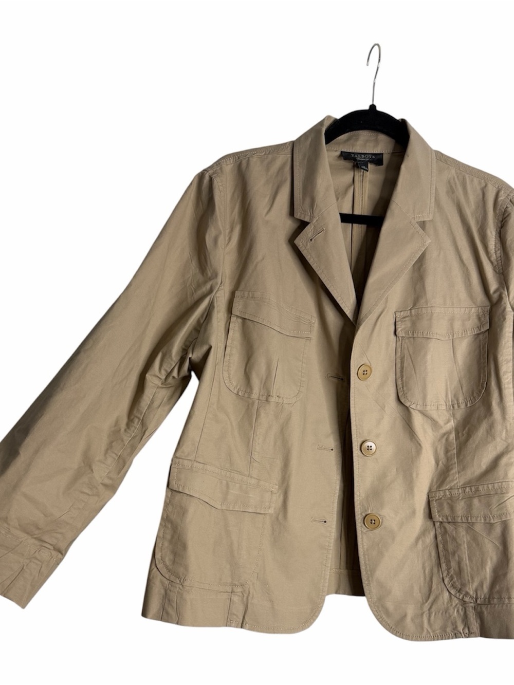 Talbots Women’s Light Beige Cotton Jacket Safari, Breathable, Minimalist - Picture 2 of 10